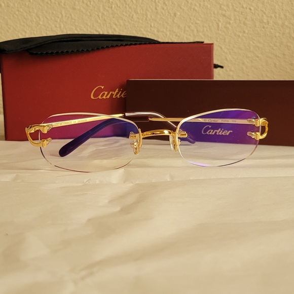 Cartier Signature C Rimless Gold Toned 56MM Rectangular Eyeglasses - Picture 3 of 10